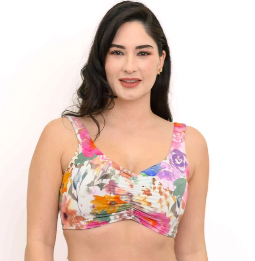 Bamboo Clipper (SC) Wireless Crop Top Bra - Pink Bouquet