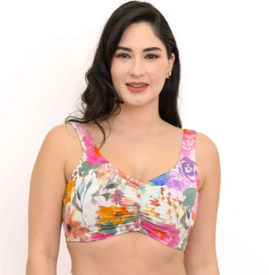 Bamboo Clipper (SC) Wireless Crop Top Bra - Pink Bouquet