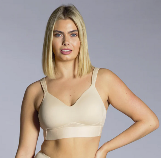 Wireless Pullover T-shirt Bra with Mesh Back Detail 0021 - Beige