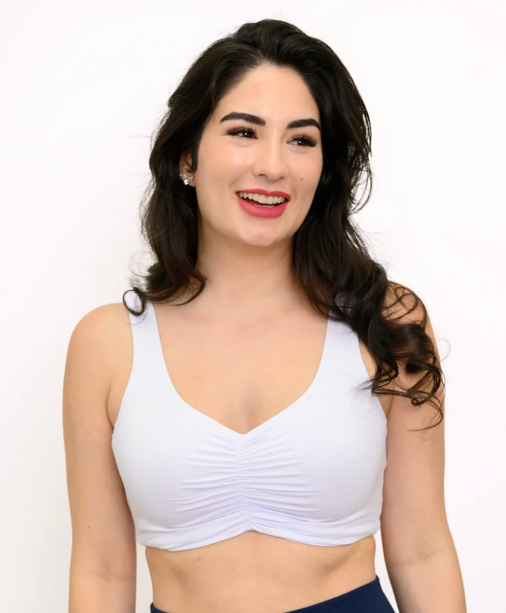 Bamboo Clipper Wireless Crop Top Bra - White