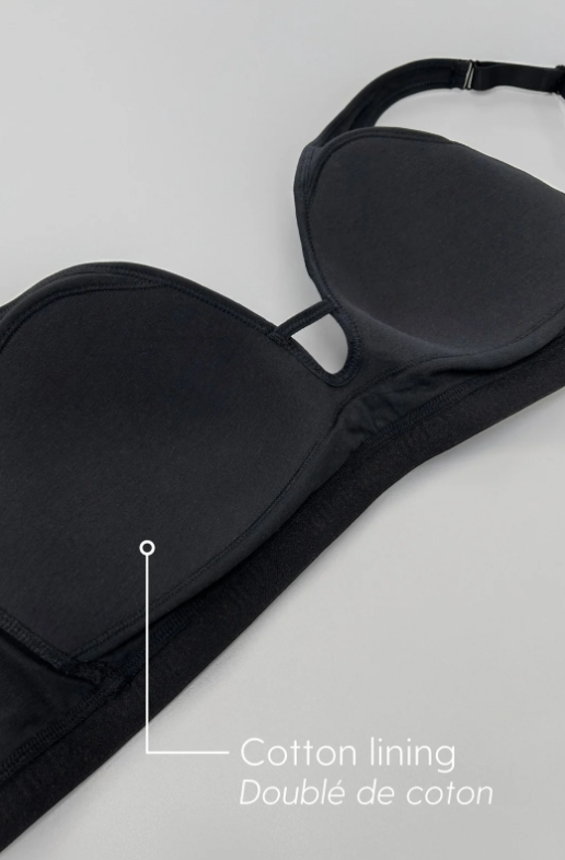 95% Organic Cotton Wireless Padded Plunge T-shirt Bra SICB299 - Black