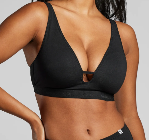 95% Organic Cotton Wireless Padded Plunge T-shirt Bra SICB299 - Black