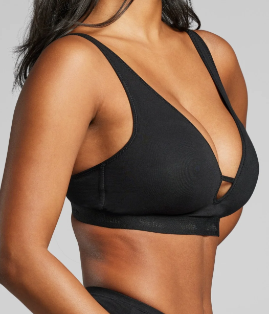 95% Organic Cotton Wireless Padded Plunge T-shirt Bra SICB299 - Black