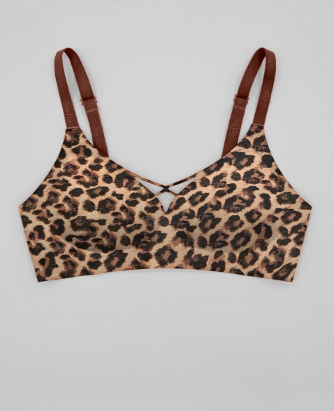 Wireless No-Show Padded V-Neck T-shirt Bra SINS284 - Leopard