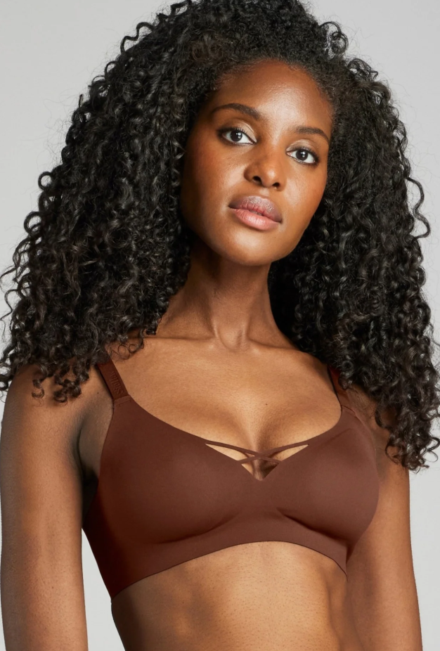 Wireless No-Show Padded V-Neck T-shirt Bra SINS284 - Cocoa