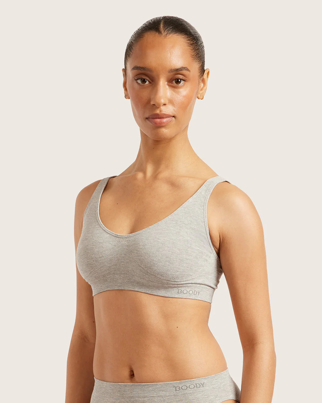 Wireless Bamboo T-shirt Crop Bra (AA-B) BR - Light Grey Marl