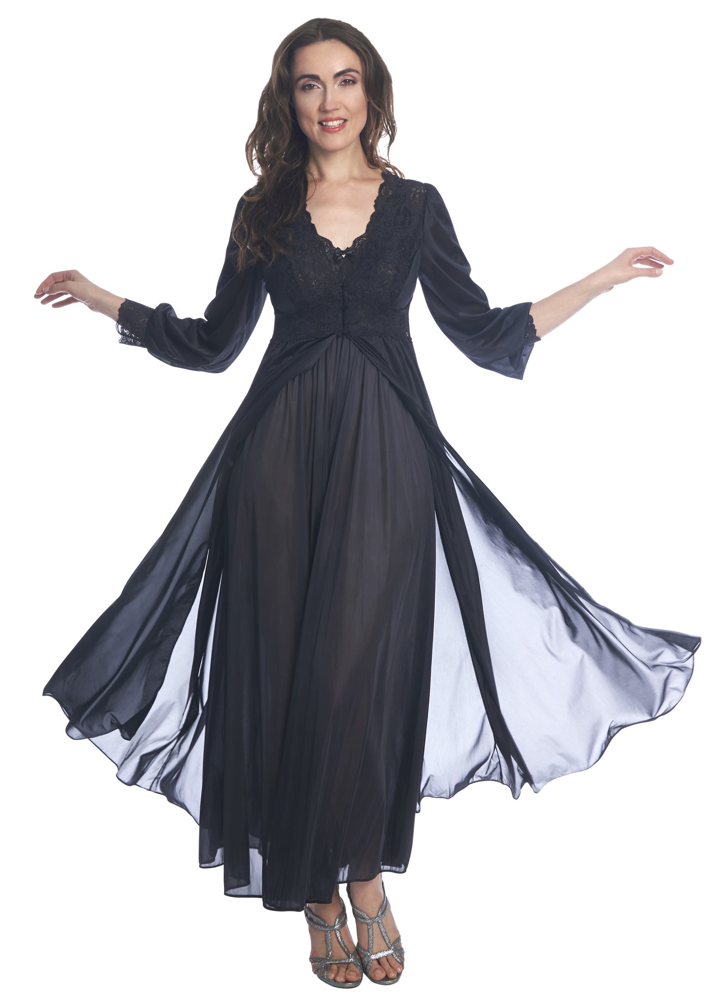 53" Lace Bodice Nightgown 31737 - Black