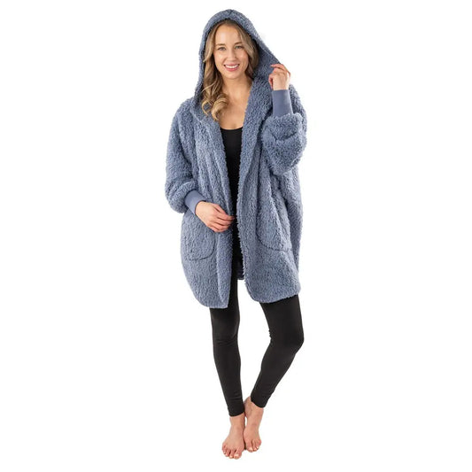 32" Hooded Sherpa Jacket with Pockets - Blue