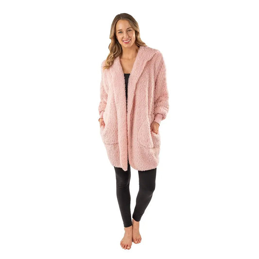 32" Hooded Sherpa Jacket with Pockets - Pink
