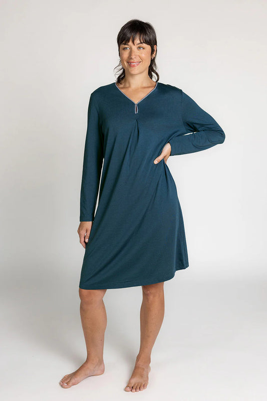 Cotton Modal Long Sleeve Sleepshirt - Ink Blue