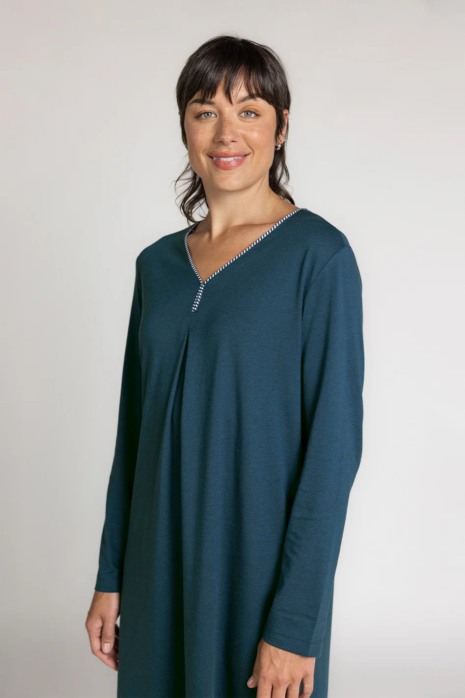 Cotton Modal Long Sleeve Sleepshirt - Ink Blue