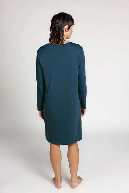 Cotton Modal Long Sleeve Sleepshirt - Ink Blue