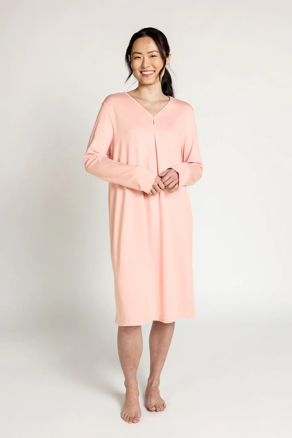 Cotton Modal Long Sleeve Sleepshirt - Peach Pink