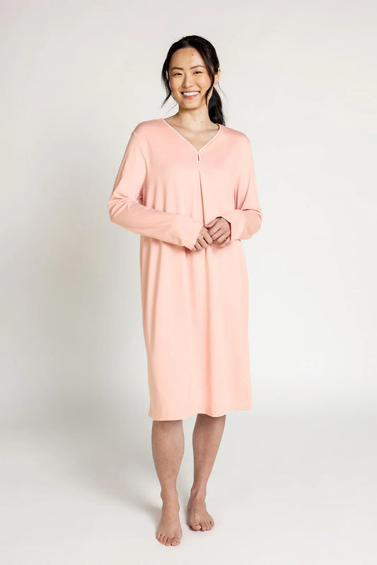 Cotton Modal Long Sleeve Sleepshirt - Peach Pink
