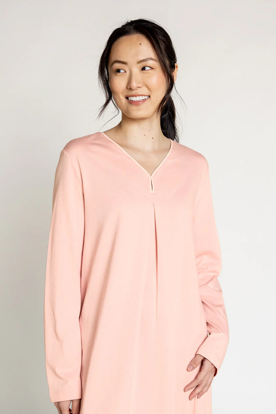 Cotton Modal Long Sleeve Sleepshirt - Peach Pink