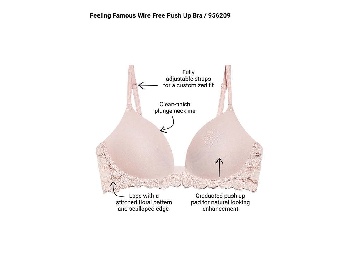 Feeling Famous Wireless Push Up Plunge T-shirt Bra 956209 - Rose Smoke/White