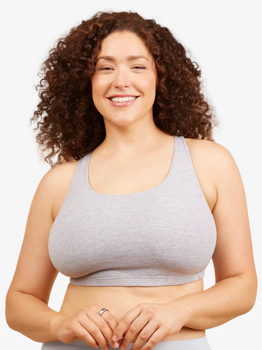 514 Serena Cotton Wireless Racerback Bra - Heather Grey