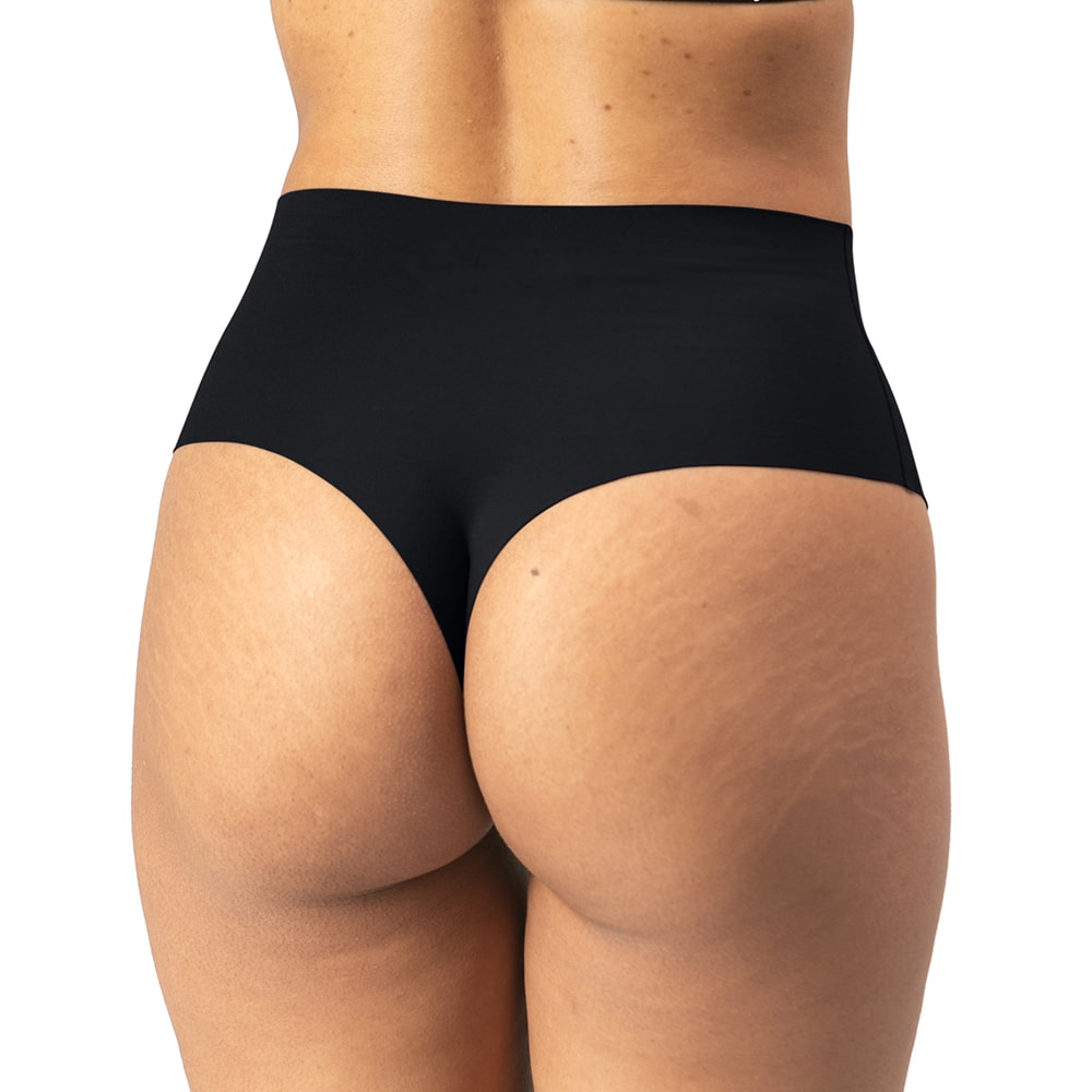 Organic Cotton High Waist Thong - Black