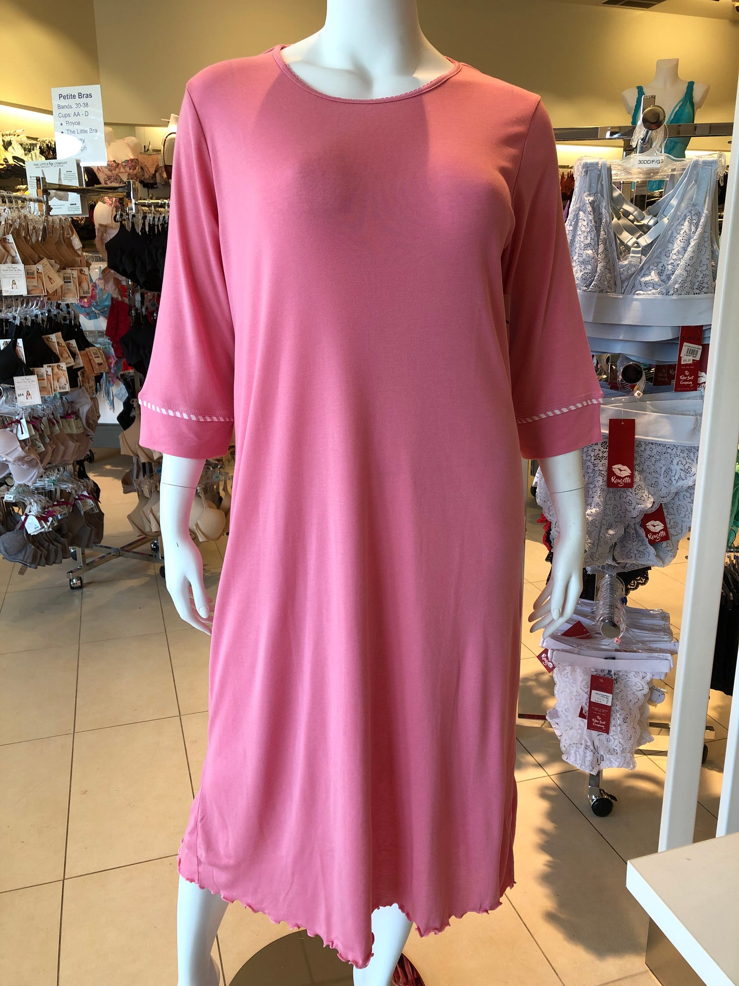 48" Striped Cuff Long Sleeve Nightgown 10124 380 - Rose