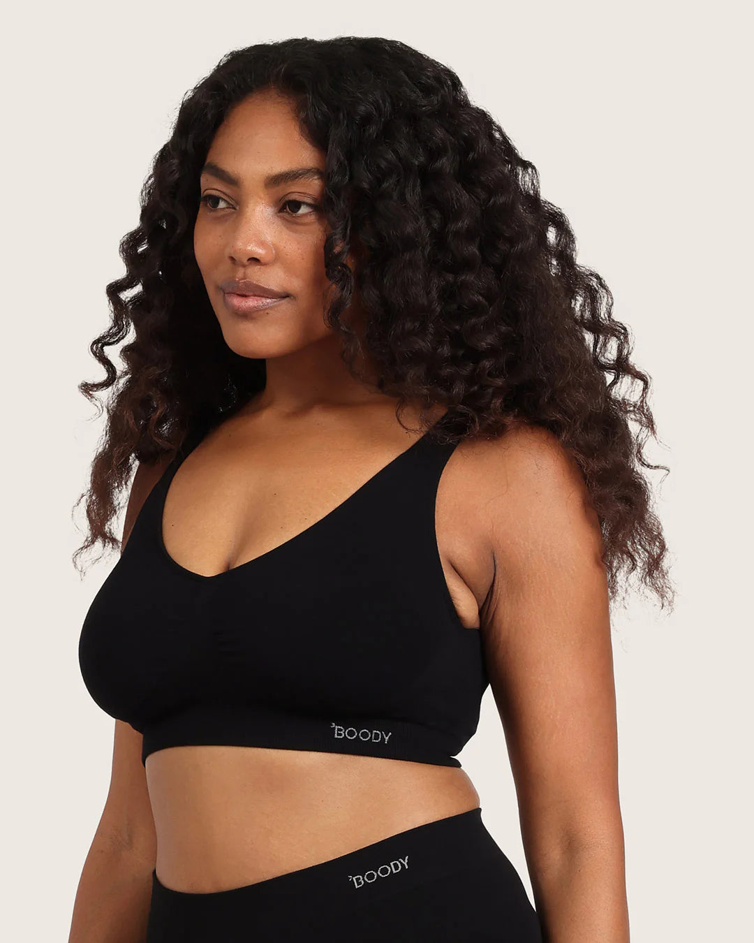Wireless Bamboo T-shirt Crop Bra with Pads (B-D) BR B78000 - Black