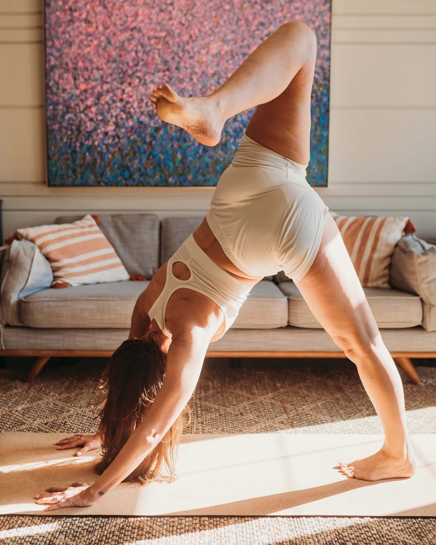 Racerback Wireless Sport Bra 95% Organic Cotton - Natural