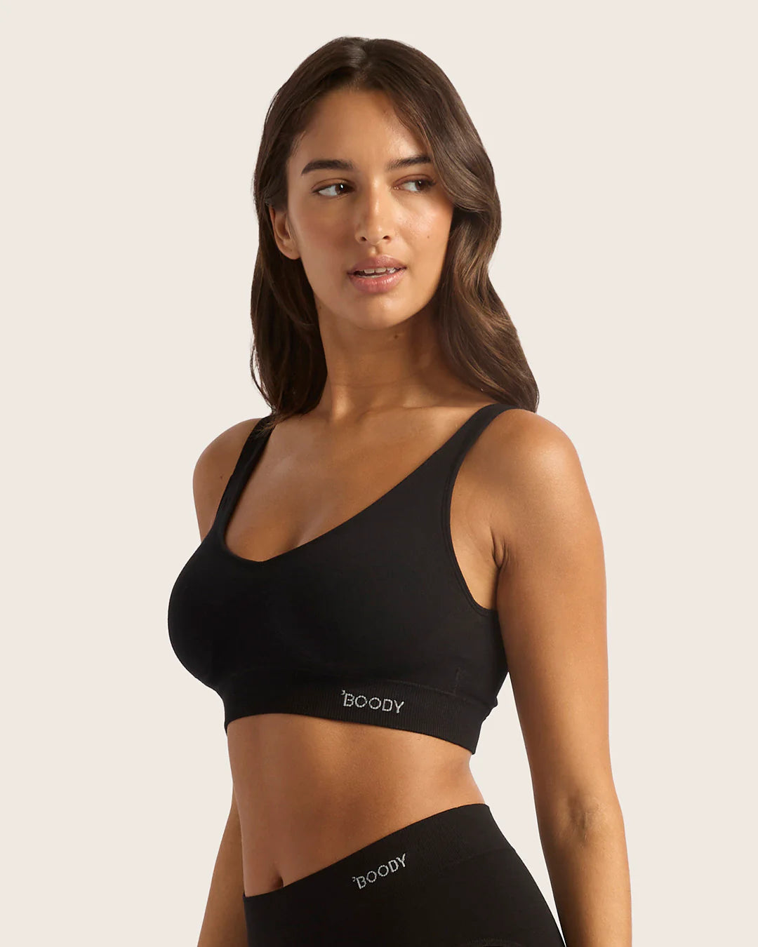Wireless Bamboo T-shirt Crop Bra with Pads (B-D) BR B78000 - Black