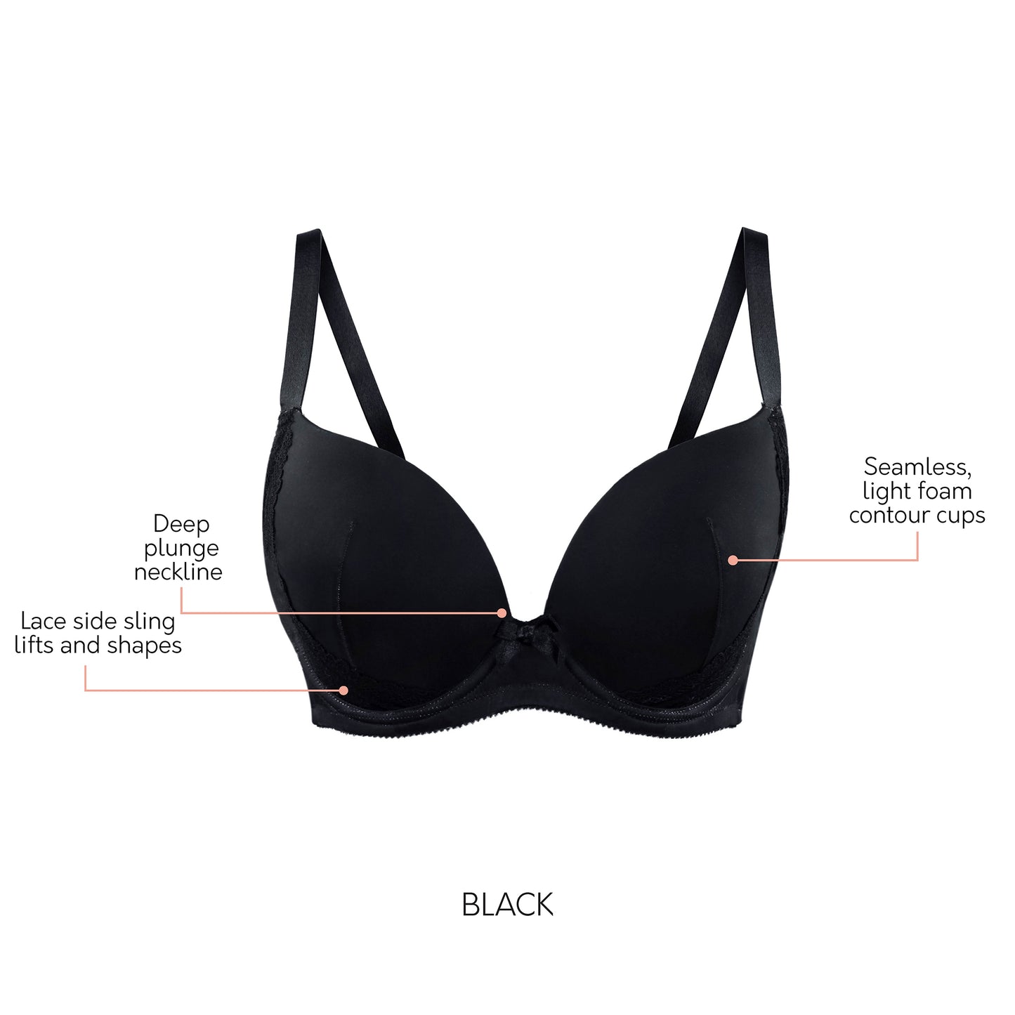 Casey Plunge T-Shirt Bra 2801 - Black