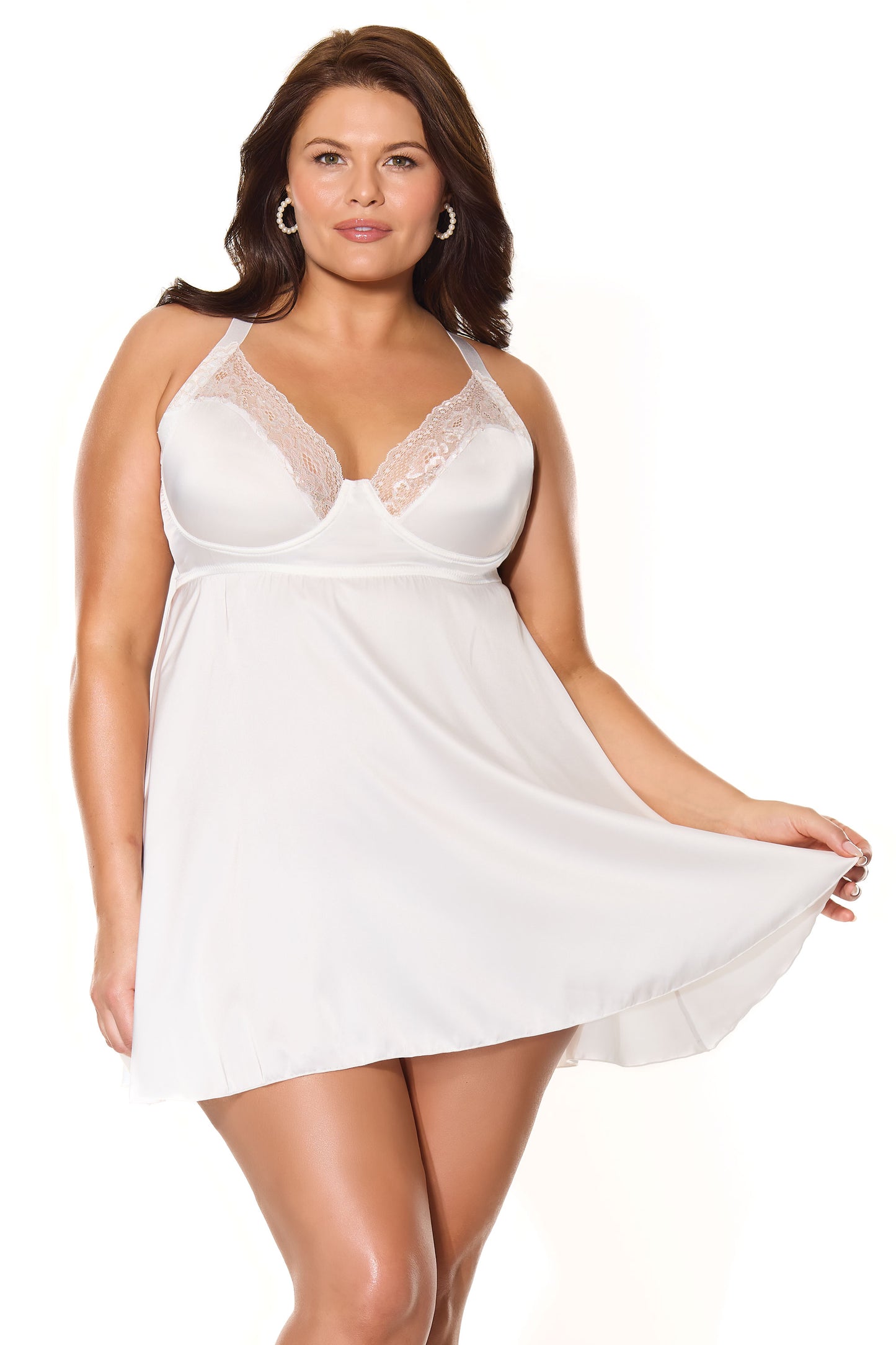 Kissed by Satin Babydoll and Thong 26114 - White