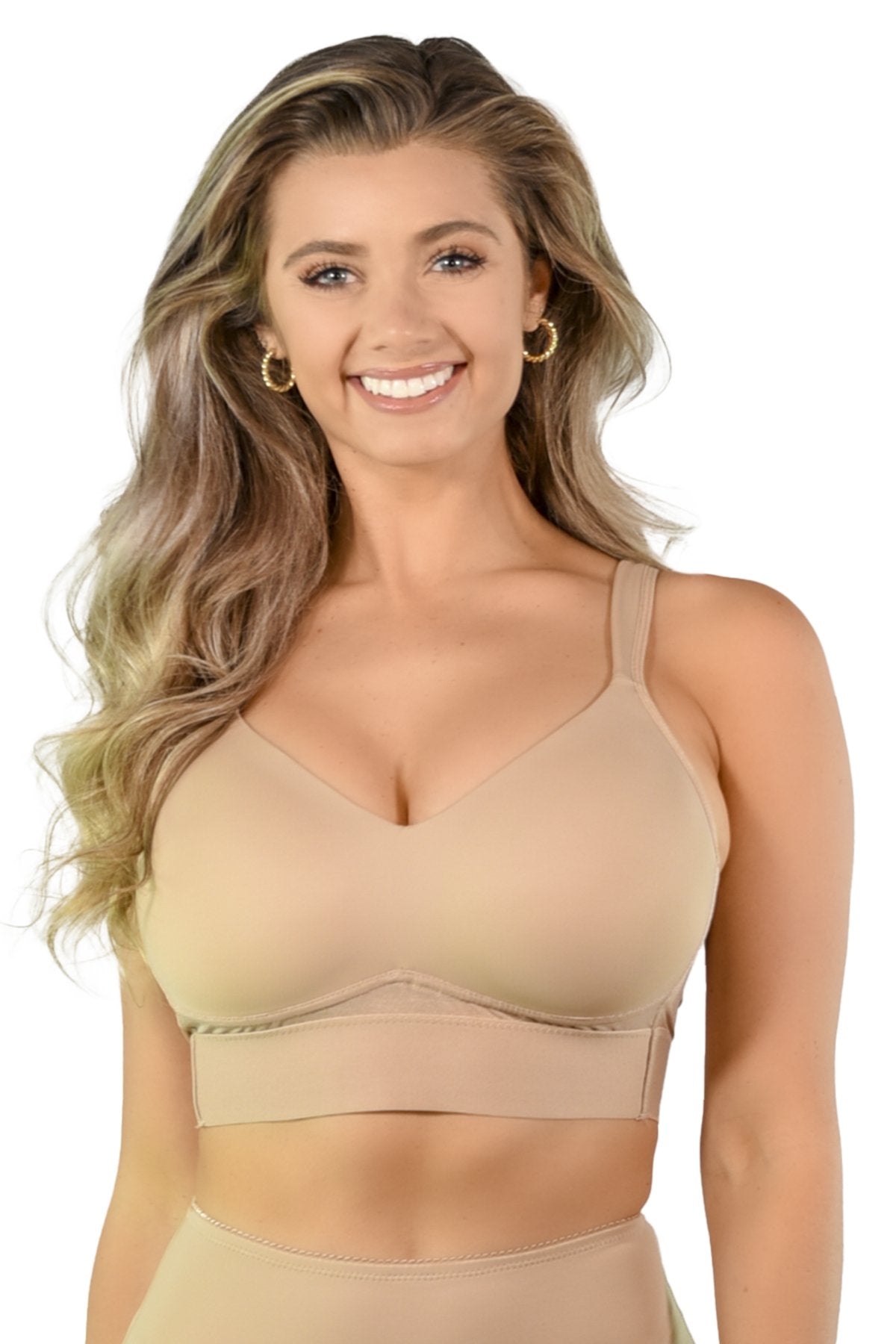 Wireless T-shirt Bra with Mesh Back Detail 0021 - Beige