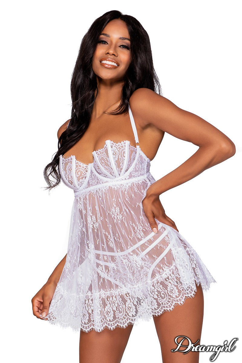 Maternity Underwire Stretch Mesh Emroidered Babydoll Lingerie Chemise