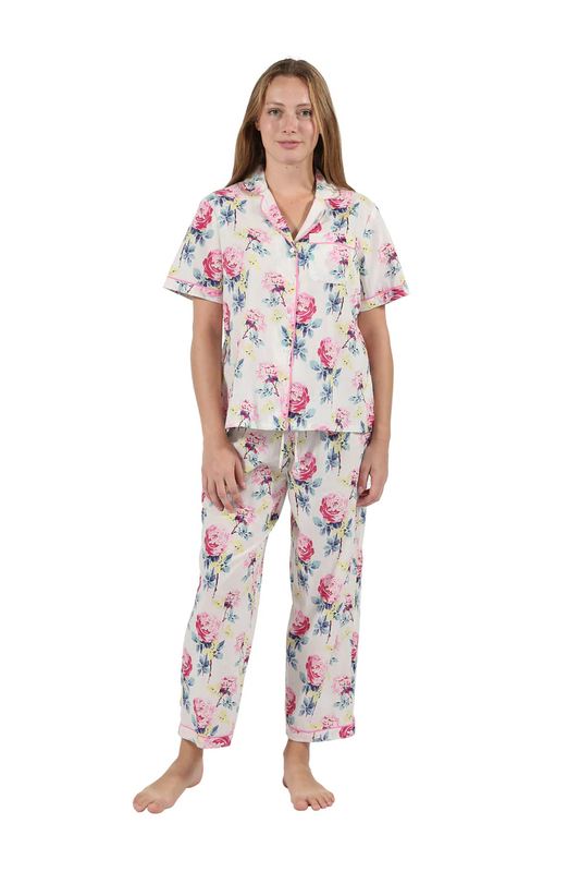 100% Cotton Short Sleeve Pyjamas 1467-2 4113 - Sunny Peony