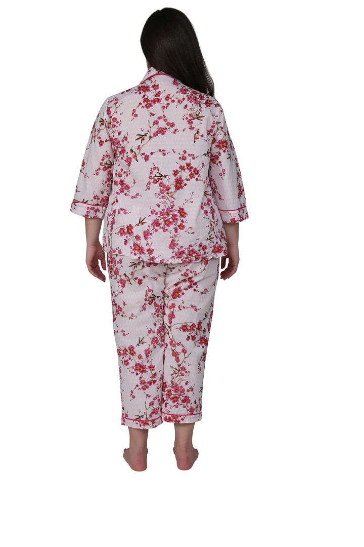 100% Cotton 3/4 Sleeve Pyjamas 1477 4087 - Cherry Blossoms