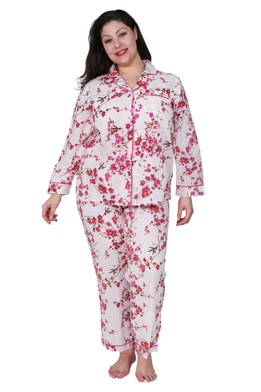 100% Cotton 3/4 Sleeve Pyjamas 1477 4087 - Cherry Blossoms