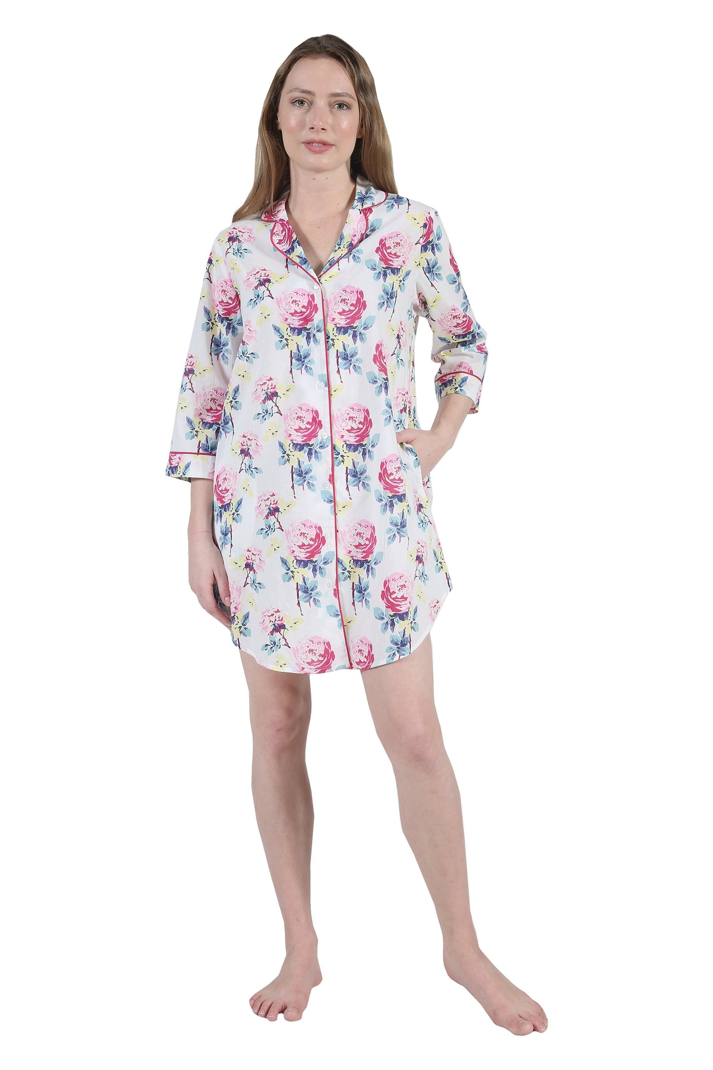 100% Cotton Long Sleeve Sleep Shirt 1481S - Sunny Peony