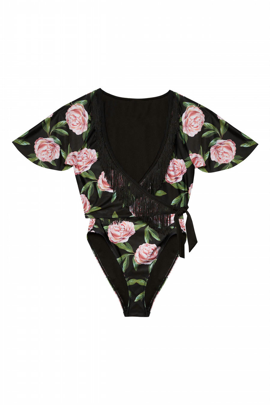 Bettie Page Eco Claudette Roses Swimsuit 007 - Black