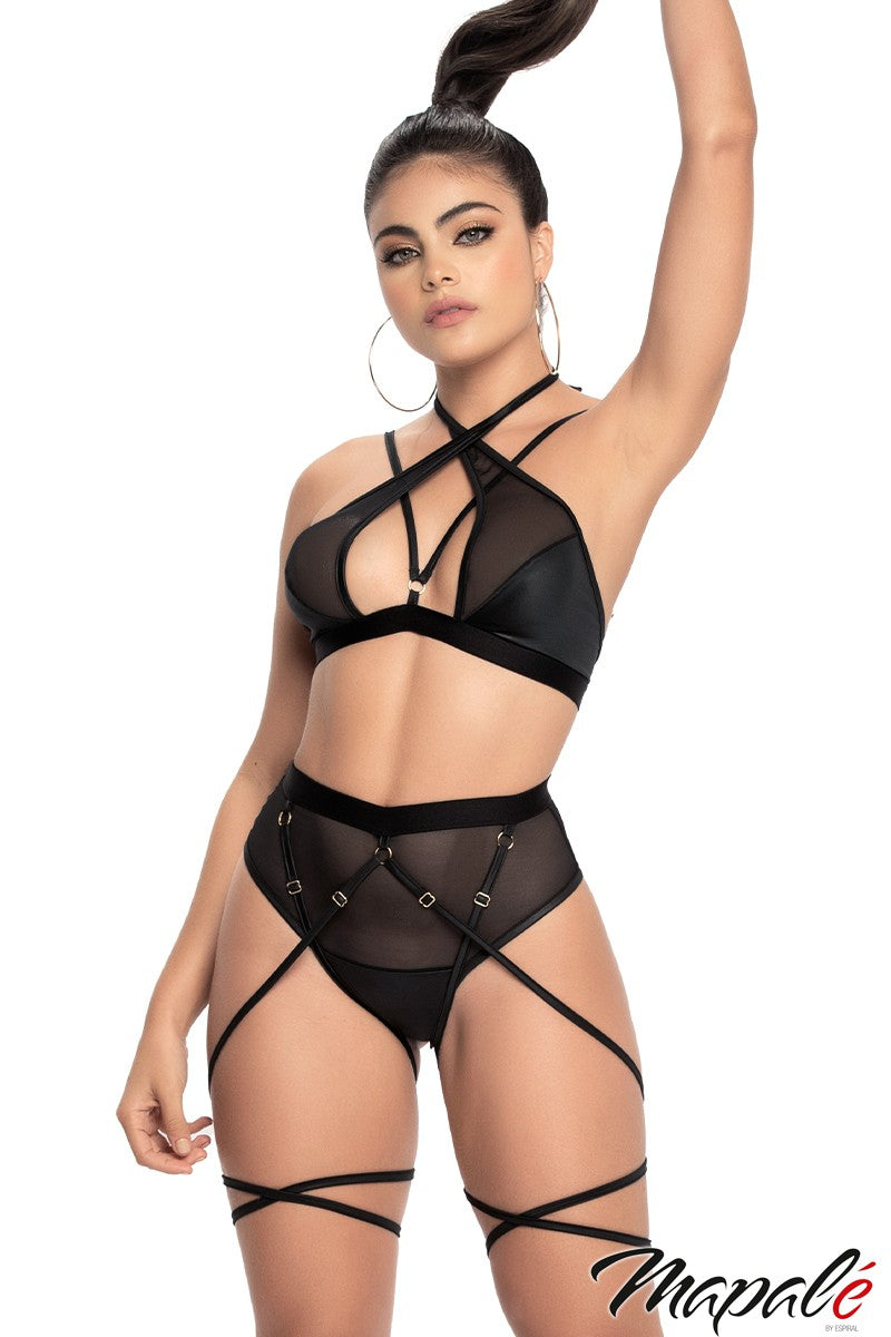 High Waist Thong with Leg Wraps MA2682P- Black