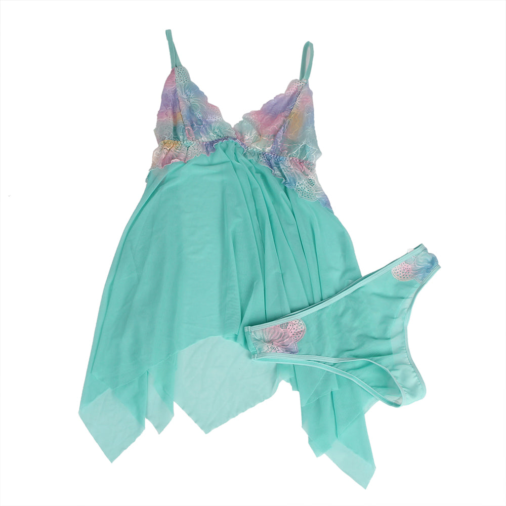 Floral Lace Babydoll and Bikini Panty 81128 - Green