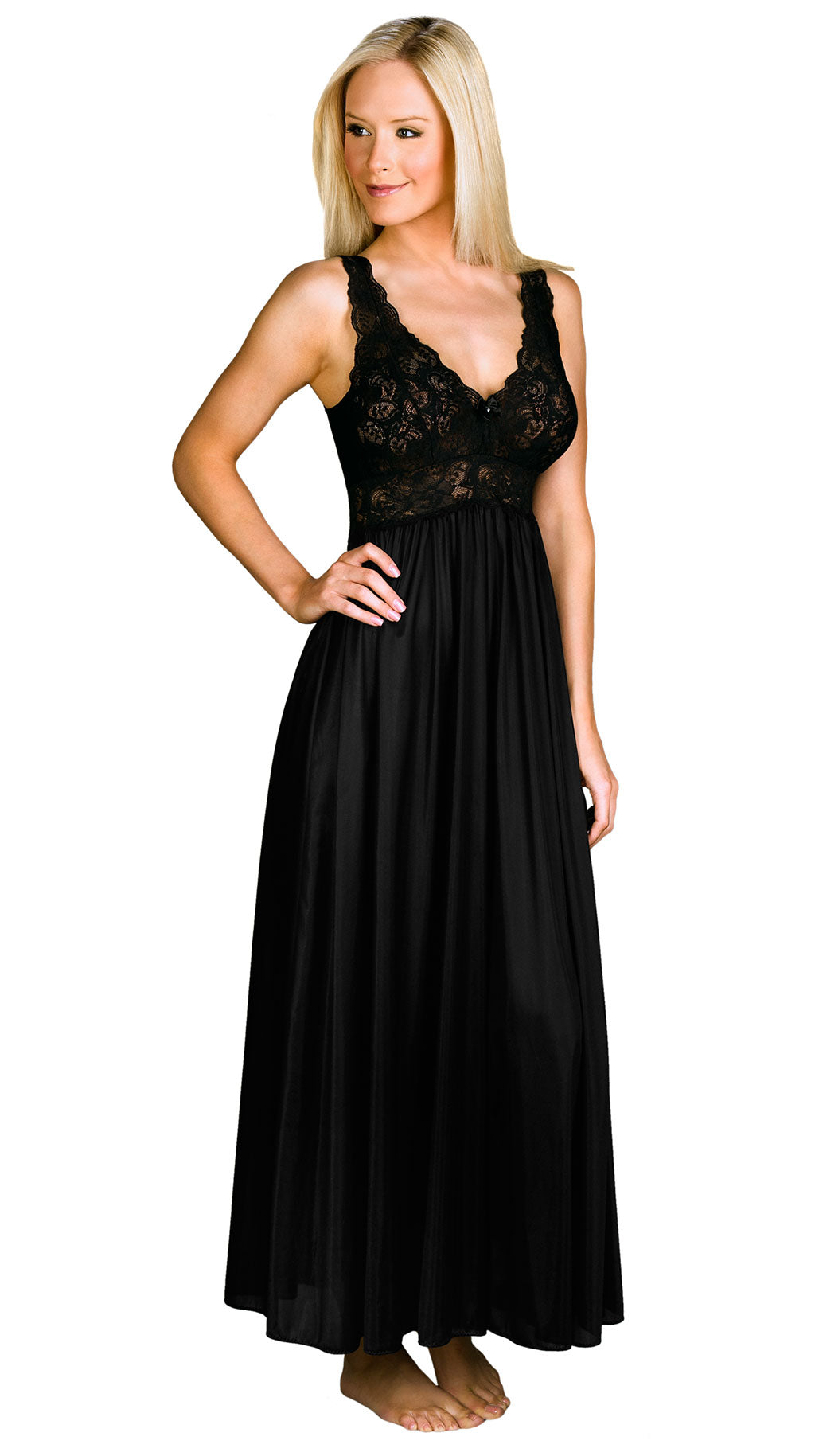 53" Lace Bodice Nightgown 31737 - Black