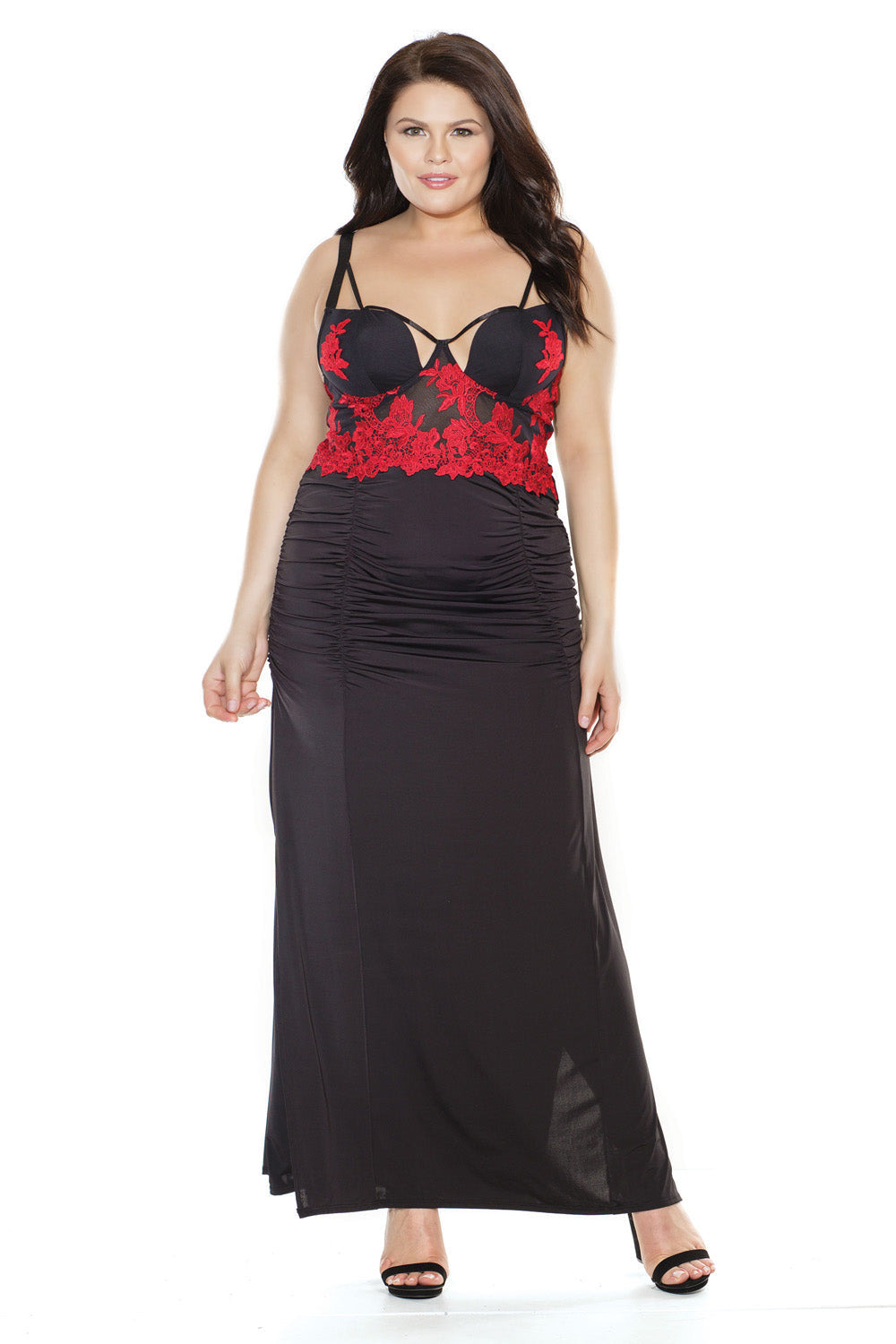 Microfibre Gown with Side Slit 3870 - Black/Red