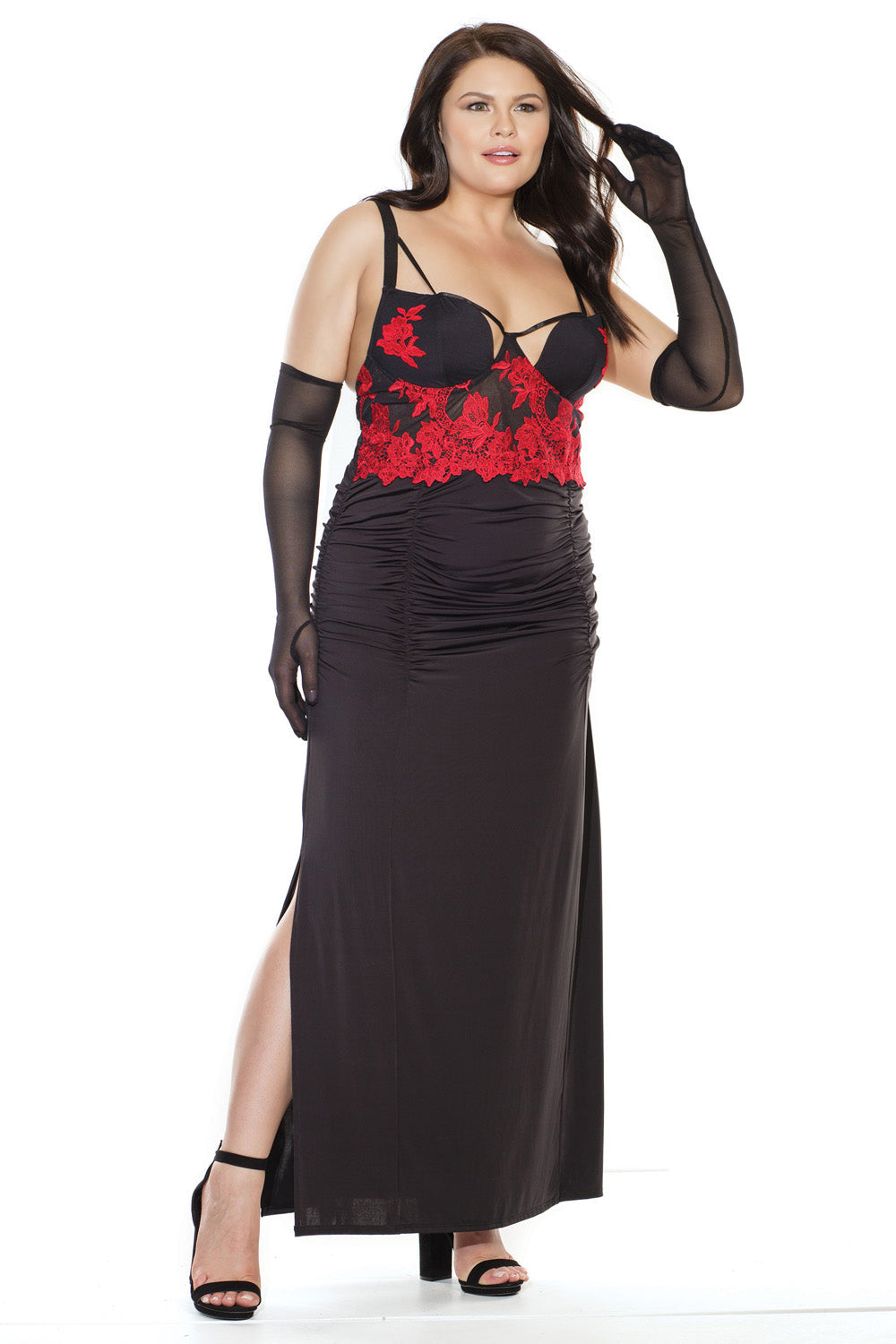 Microfibre Gown with Side Slit 3870 - Black/Red