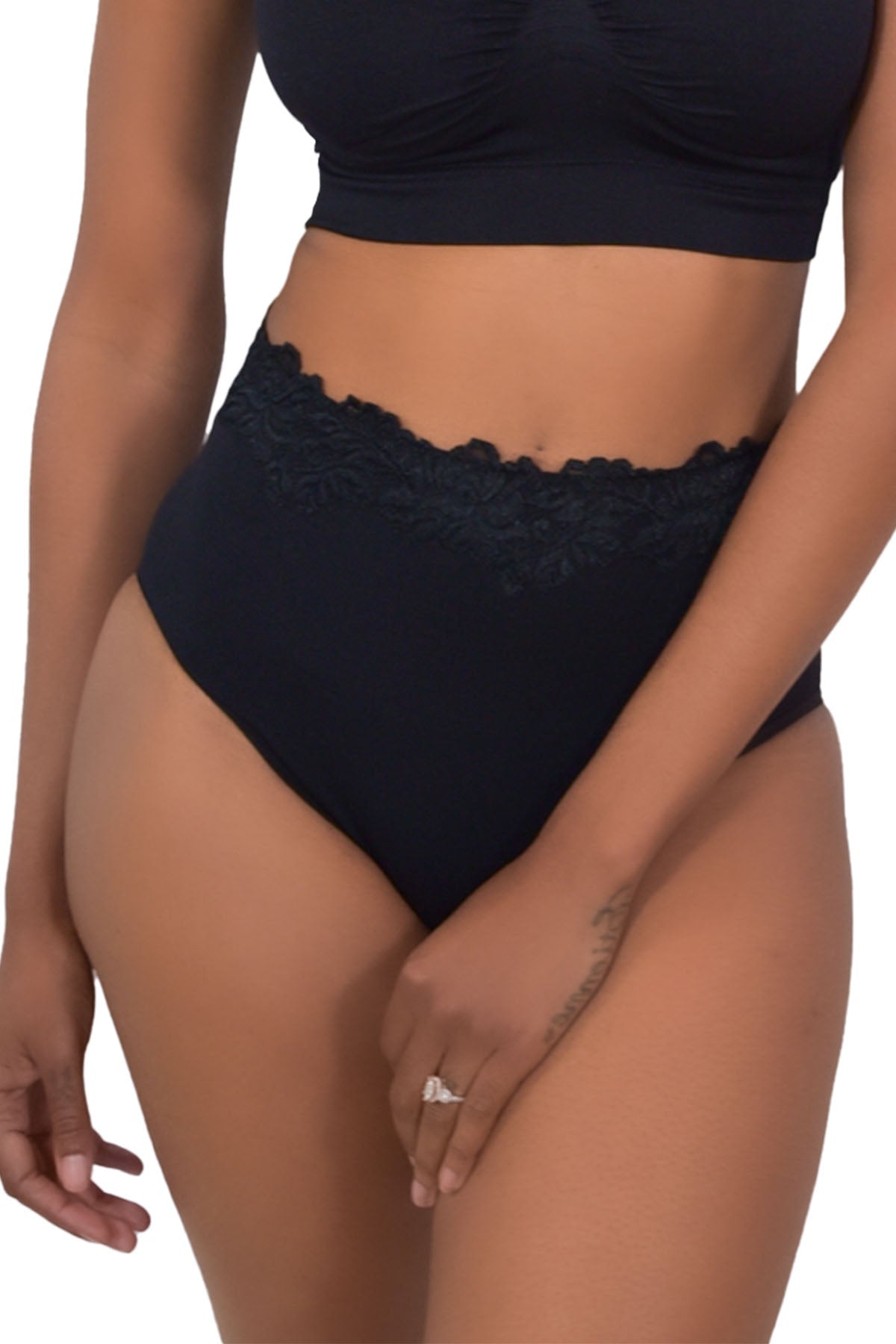 Seamless Lace Trim Brief 4241 - Black