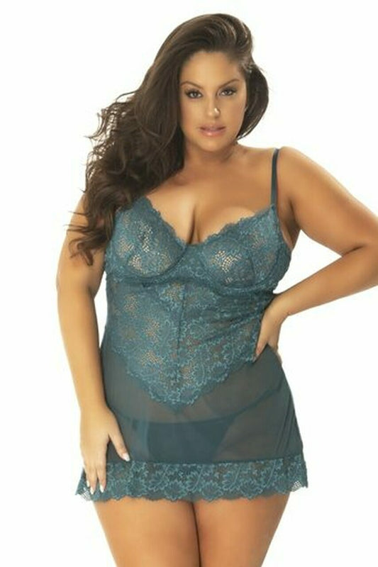 Lace Babydoll with Underwire 74-11053 - Deep Teal