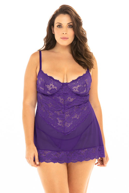 Lace Babydoll with Underwire 74-11053 - Purple