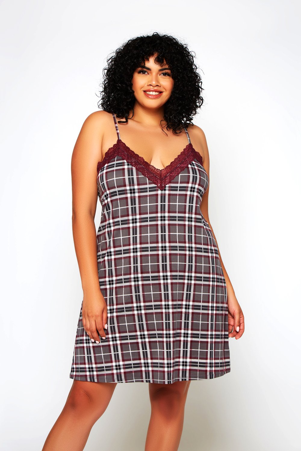 Jessie Chemise 78114 - Burgundy Plaid – Purple Cactus Lingerie