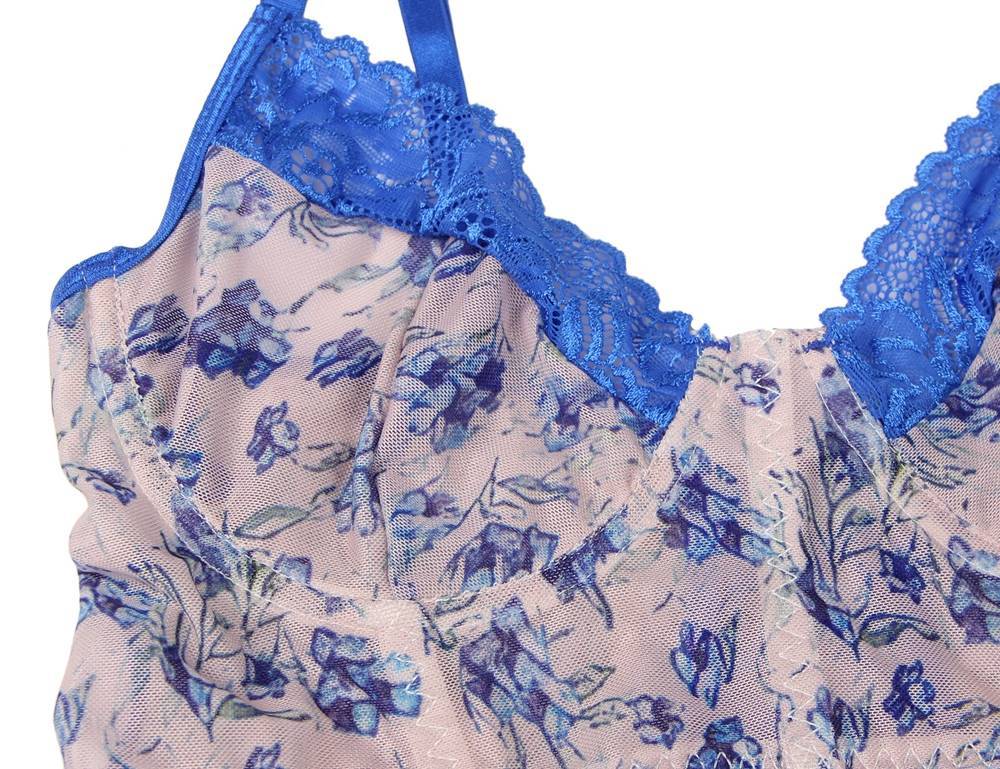 Floral Mesh Underwire Bralette 81078 - Blue