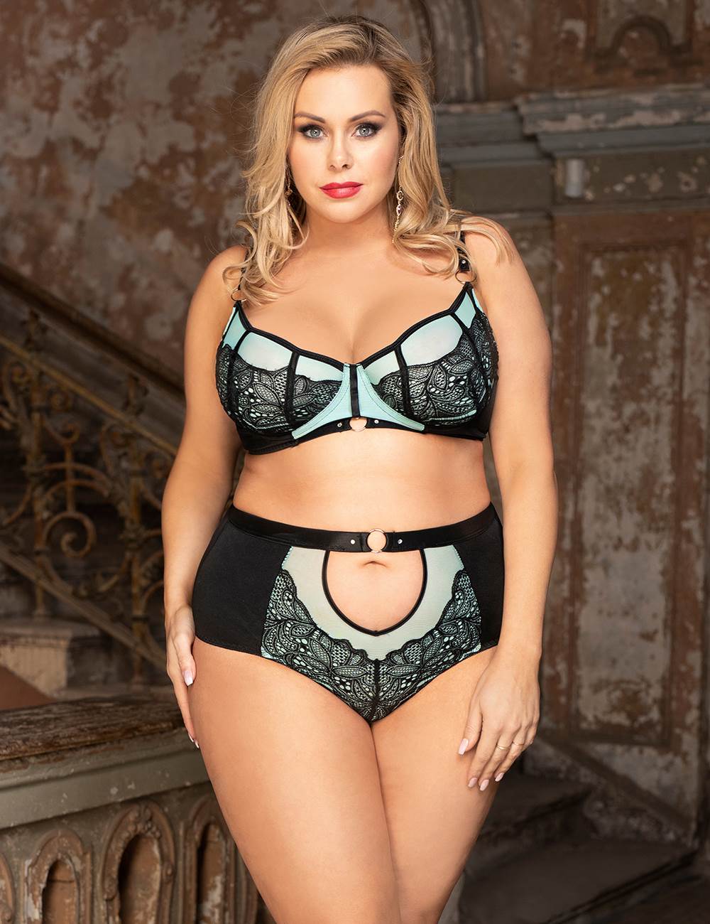 Lace Splice Bralette with Underwire 80886 - Mint and Black
