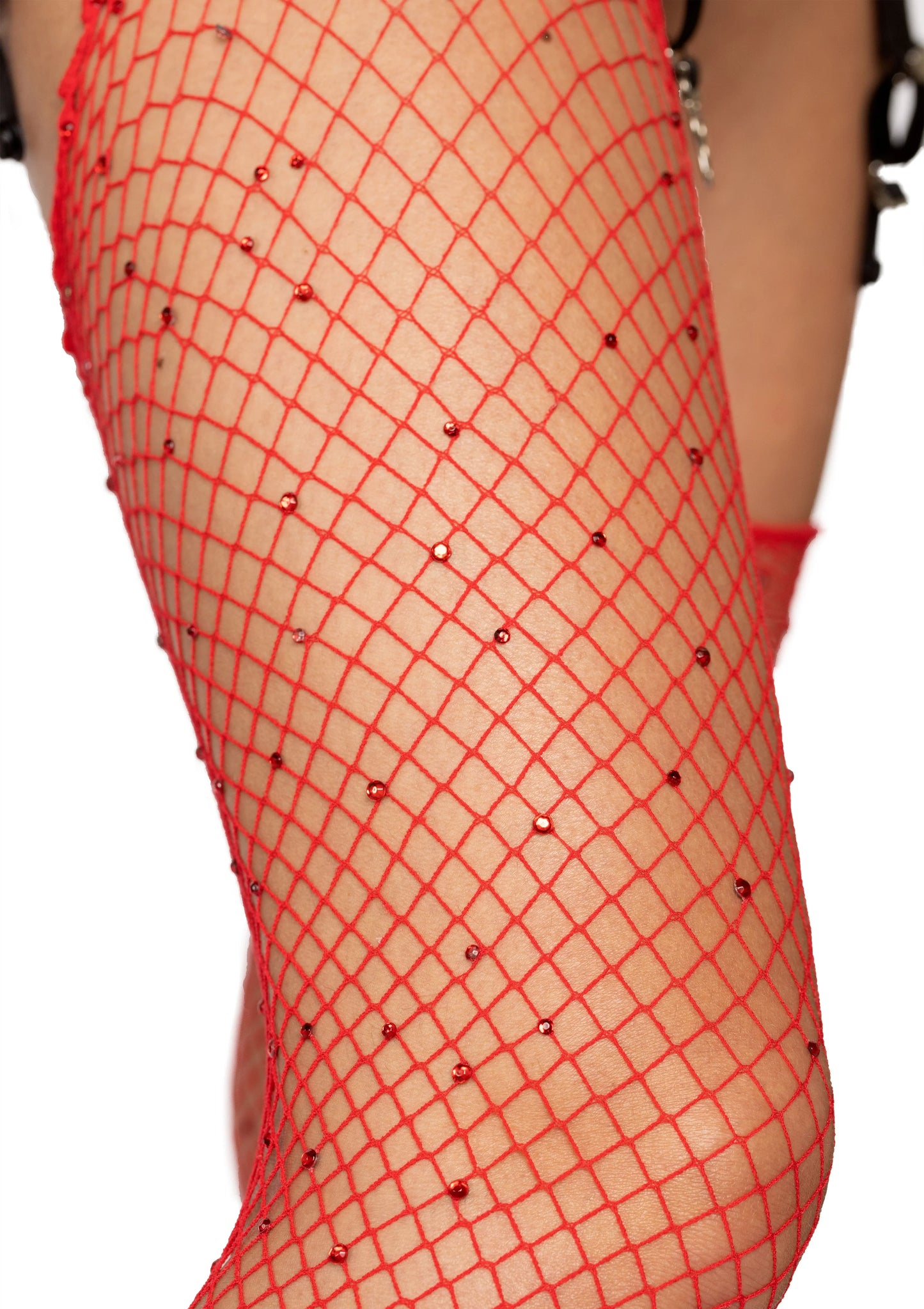 Rhinestone Fishnet Thigh Highs 9124 - Red