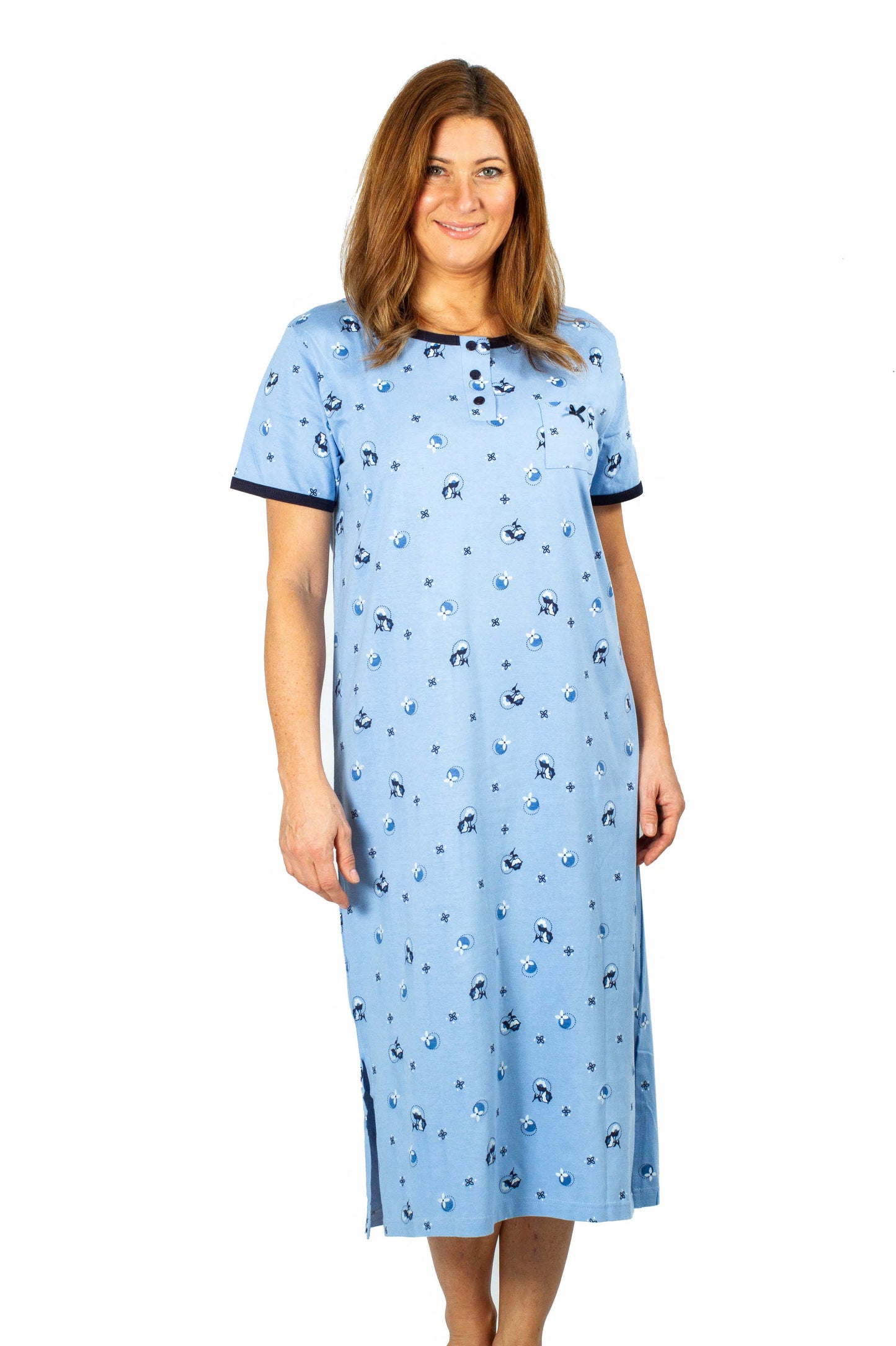 100% Cotton Jersey 48" Long Nightgown 2020231 - Blue