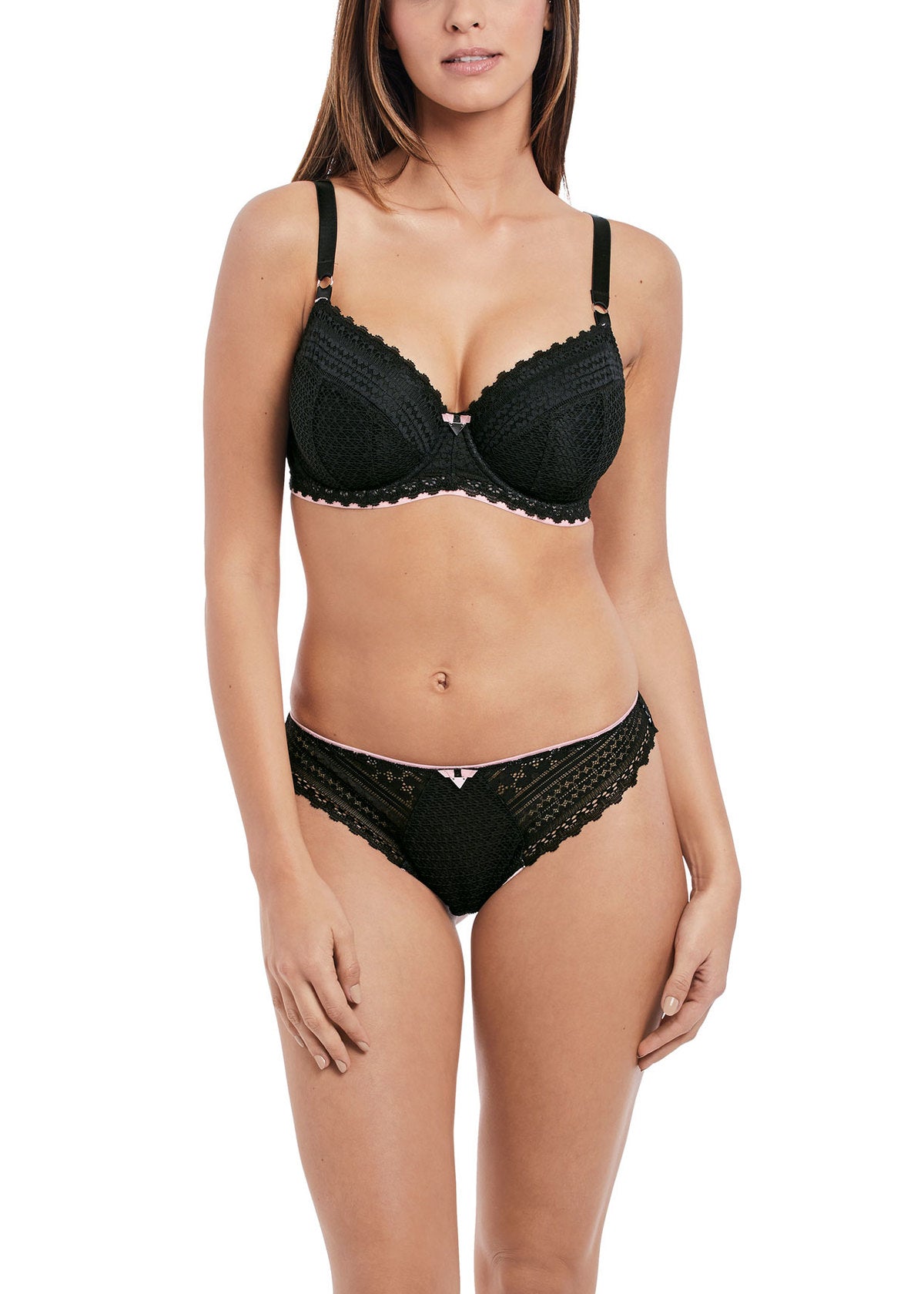 Daisy Lace Padded Half Cup Bra AA5133 - Black