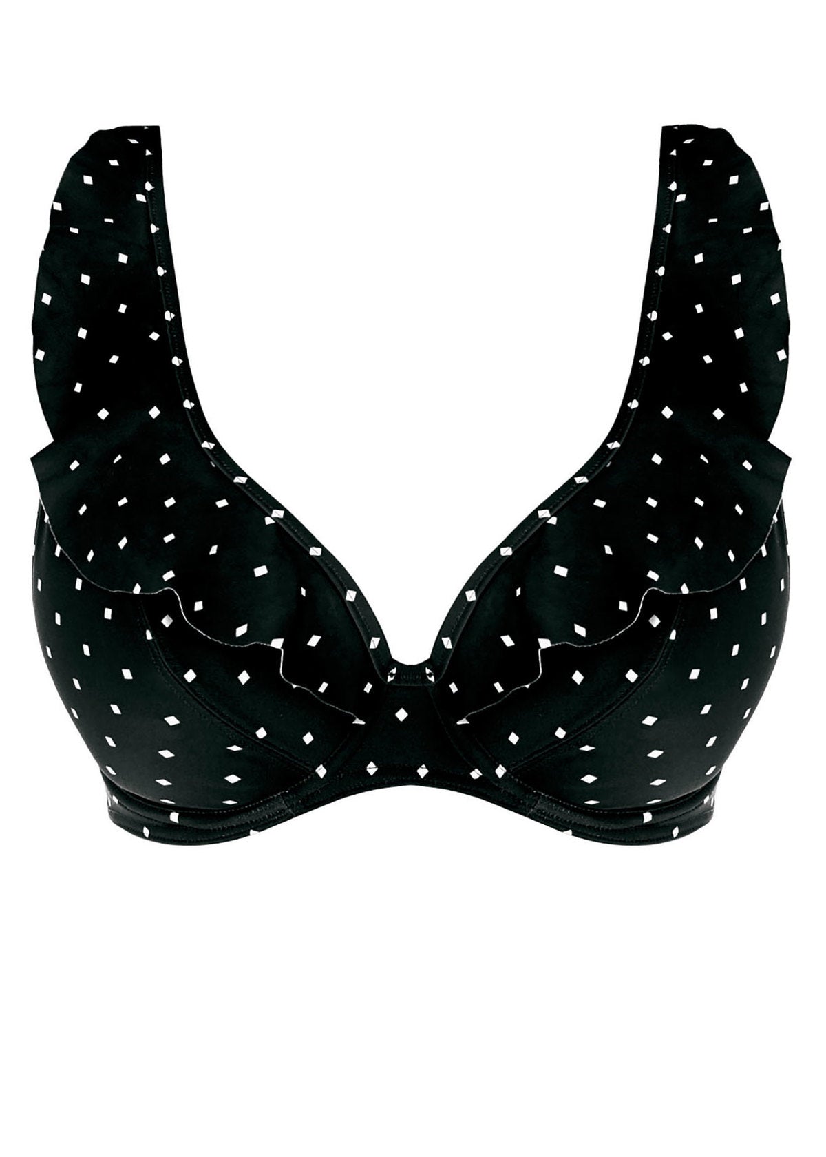 Jewel Cove Underwire High Apex Plunge Bikini Top AS7230 BLK - Black Print